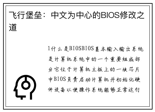 飞行堡垒：中文为中心的BIOS修改之道